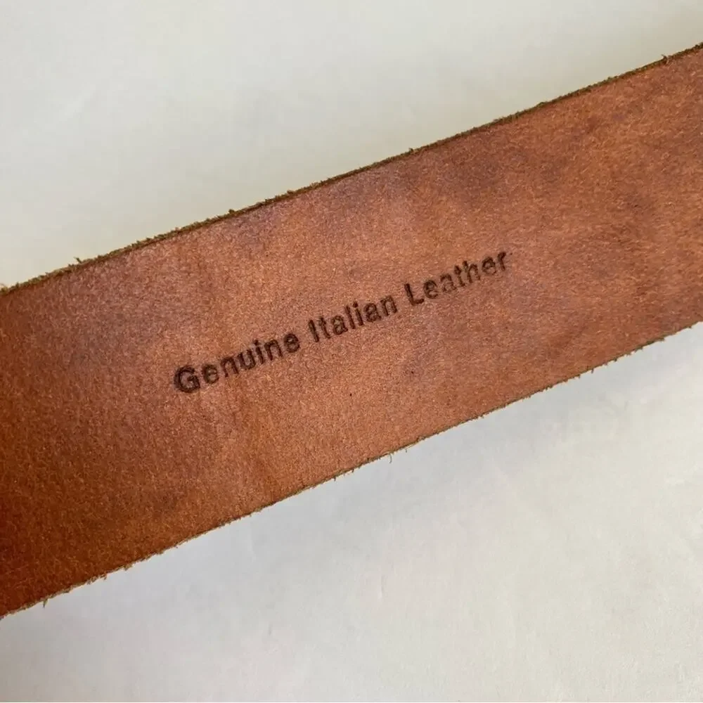 Brown Italian Leather Belt Mock Croc Embossed Statement Silver Buckle Mens Large